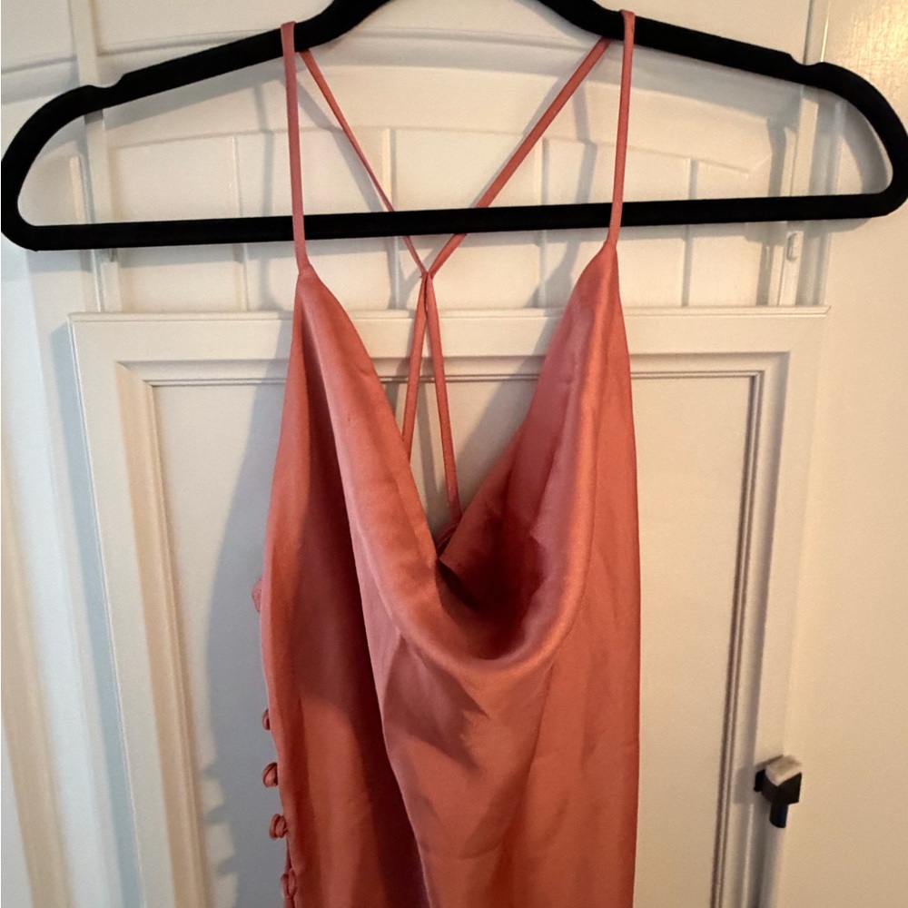 ZARA LIKE NEW Satin Button Cowl neck Midi Dress - Picture 6 of 8